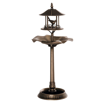 3-in-1 Garden Bird Bath Bowl Pedastal with Bird Feeder, Large Water Basin, & Underneath Flower Planter, Gold