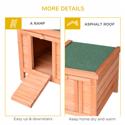Wooden Rabbit Hutch, Bunny Cage with Waterproof & Openable Asphalt Roof, Outdoor Cat House Guinea Pig Cage Duck Shelter, Indoor Outdoor Use, 20" x 16.5" x 17", Orange