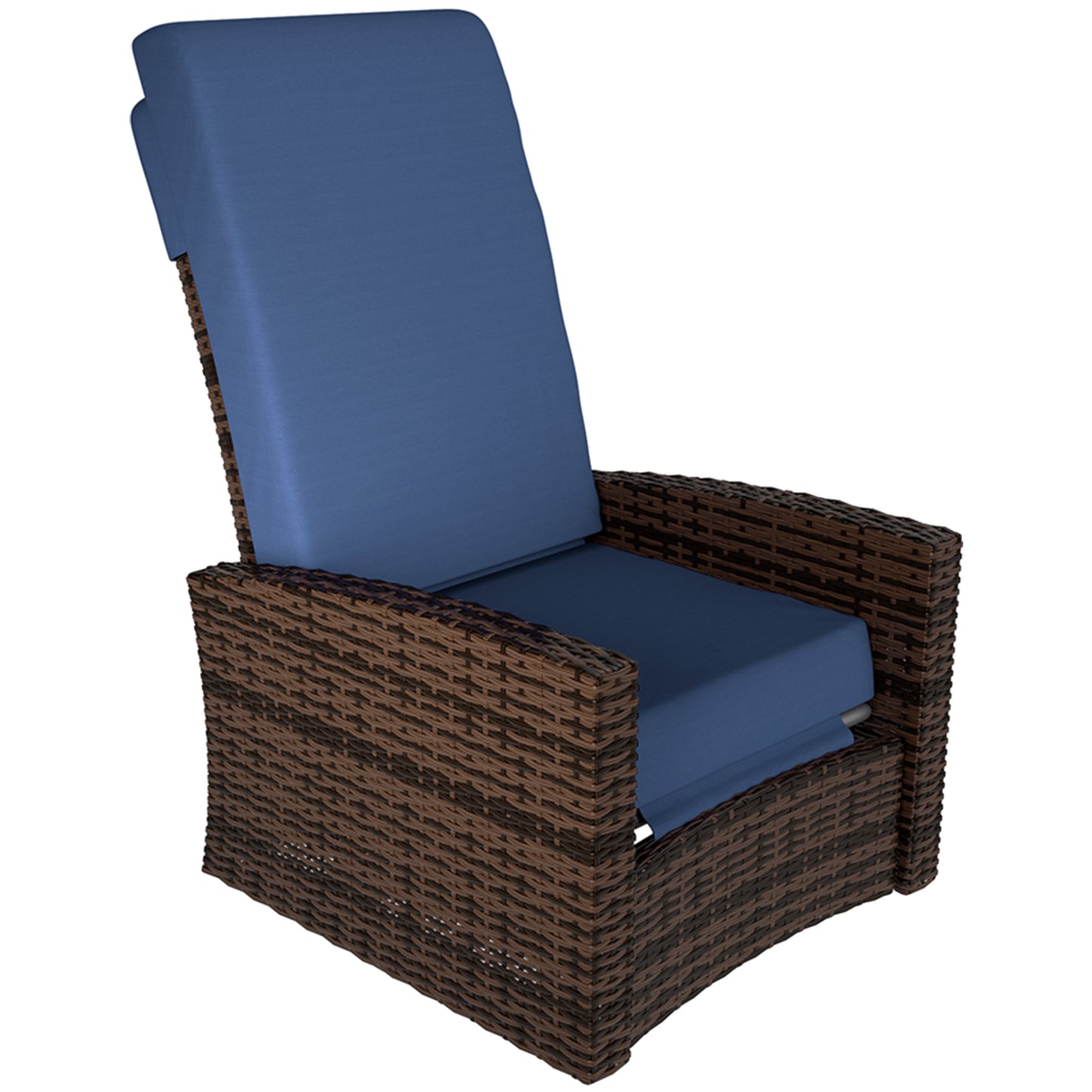 Outdoor Rattan Wicker Lounge Chair with Footrest & Soft Cushion for Patio, Garden, Backyard, Dark Blue