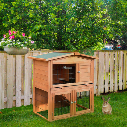 2 Tier Rabbit Hutch Guinea Pig Hutch Ferret Cage with Ramp Slide Out Tray for Indoor Outdoor 39.6"L x 21.7"W x 39.8"H