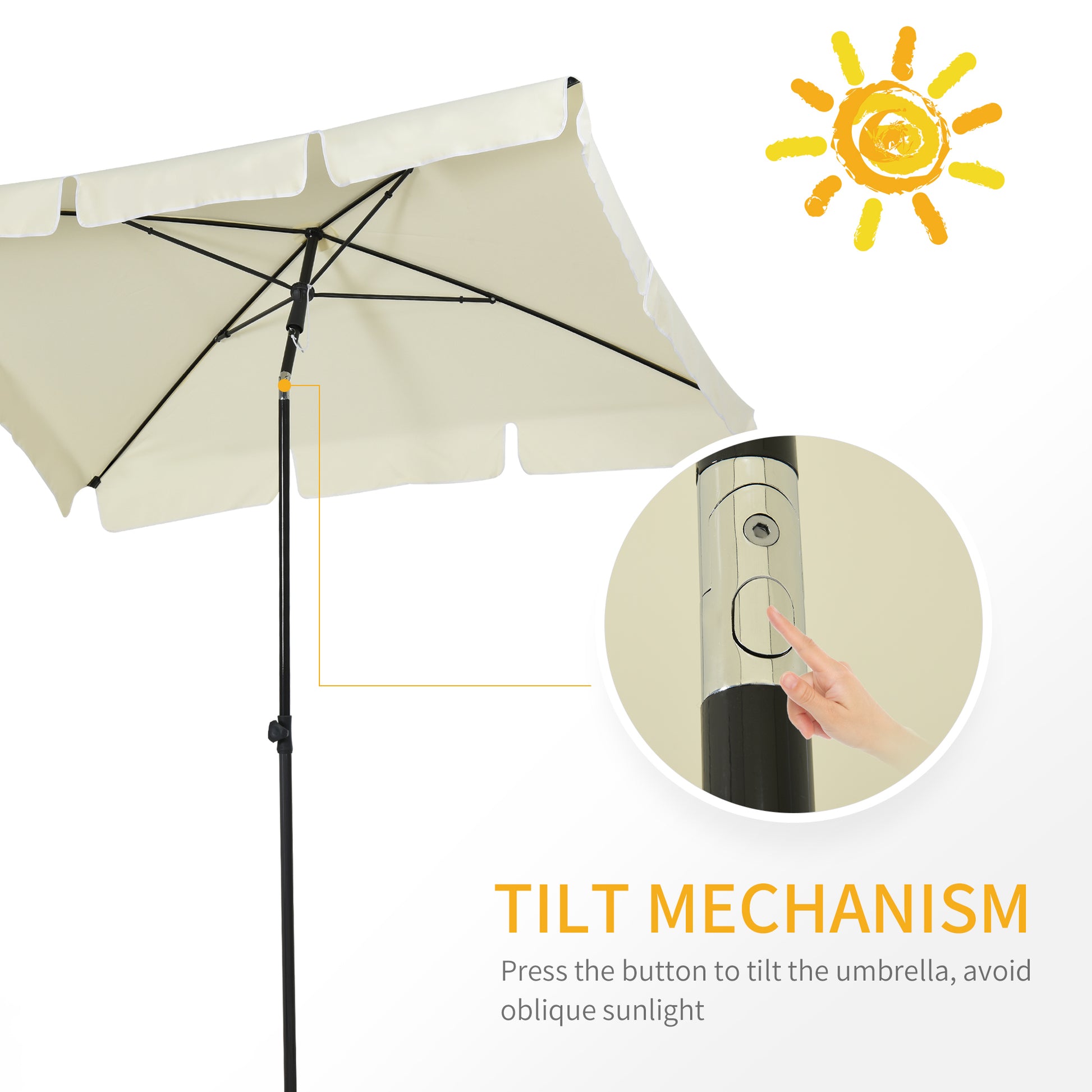 6.5x4ft Rectangle Patio Umbrella Aluminum Tilt Adjustable Garden Parasol Sun Shade Outdoor Canopy Cream White