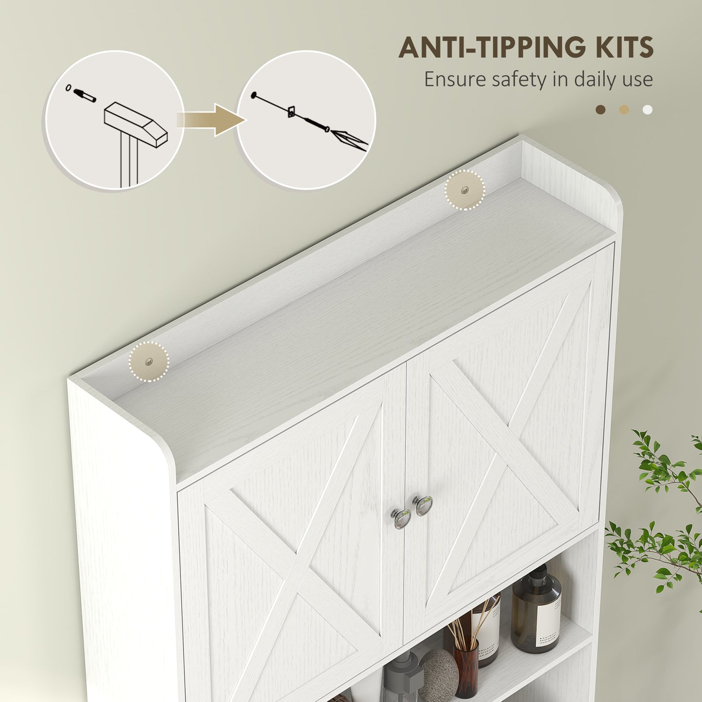 Farmhouse Over the Toilet Cabinet with Barn Doors, Over the Toilet Storage Cabinet with Adjustable Shelf, White