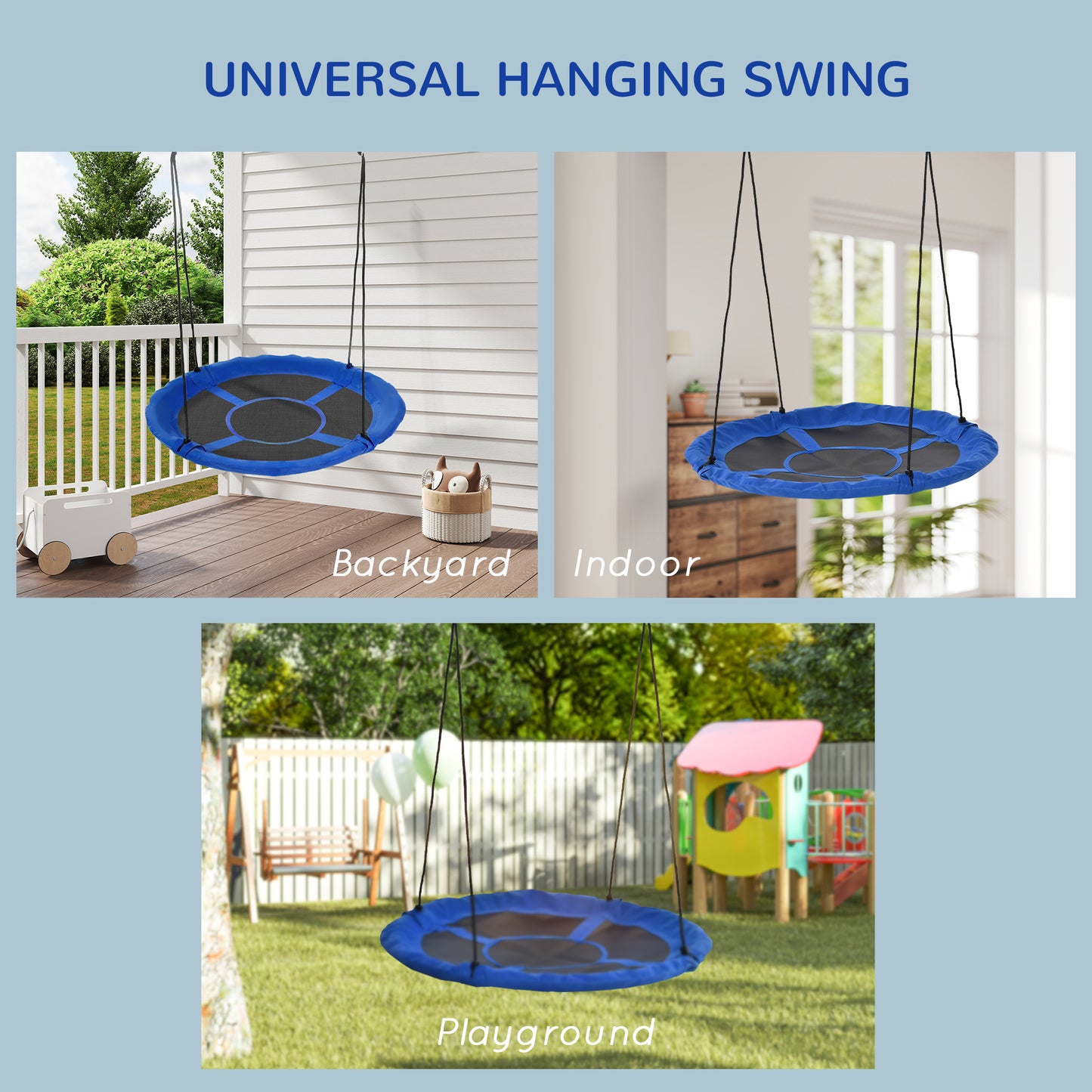 43.25" Saucer Swing, Nest Web Rope Seat with Adjustable Hanging Ropes, for Indoor Outdoor Children 3-12 Years Old, Blue