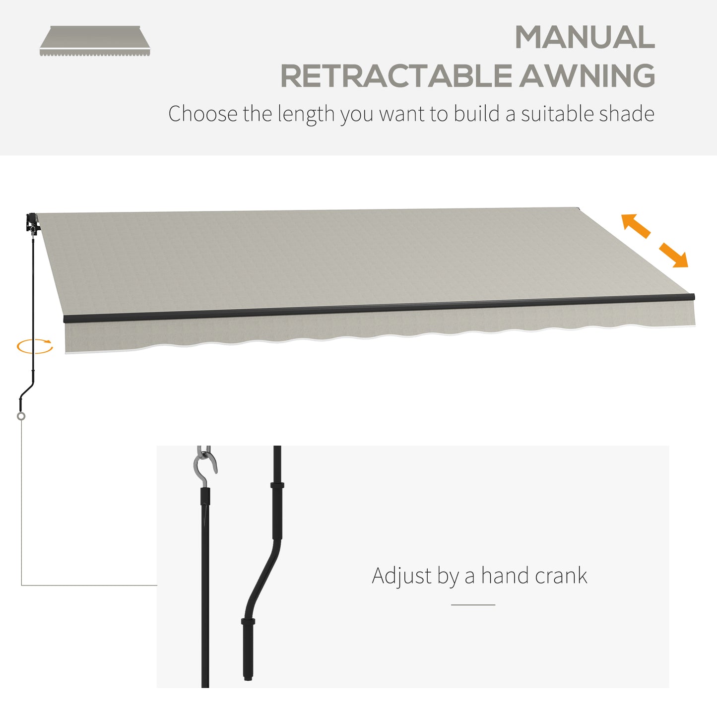 15' x 10' Retractable Awning, 280gsm UV Resistant Sunshade Shelter, for Deck, Balcony, Yard, Light Grey