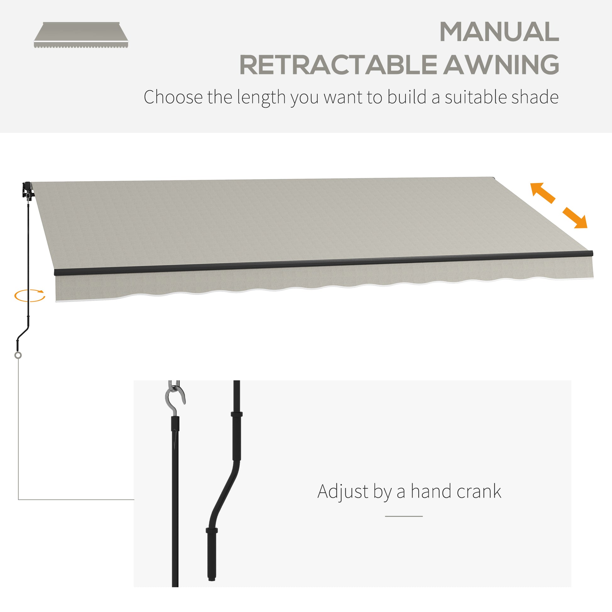 15' x 10' Retractable Awning, 280gsm UV Resistant Sunshade Shelter, for Deck, Balcony, Yard, Light Grey
