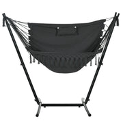 Patio Hammock Chair with Stand, Outdoor Hammock Swing Hanging Lounge Chair with Side Pocket and Headrest, Dark Grey