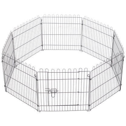 24inch 8-Panel Dog Playpen Octagon Pet Exercise Playpen Crate Foldable Dog Cage Pen Puppy Kennel, Black
