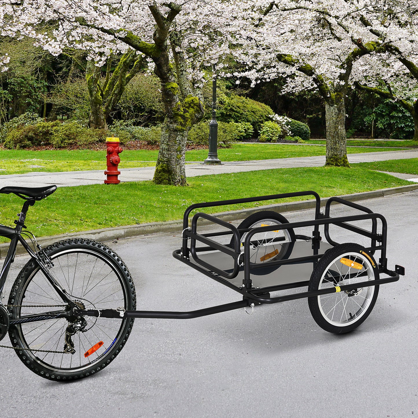 Aosom Folding Bicycle Cargo Trailer Utility Bike Cart Travel Luggage Carrier Garden Patio Tool New, Black