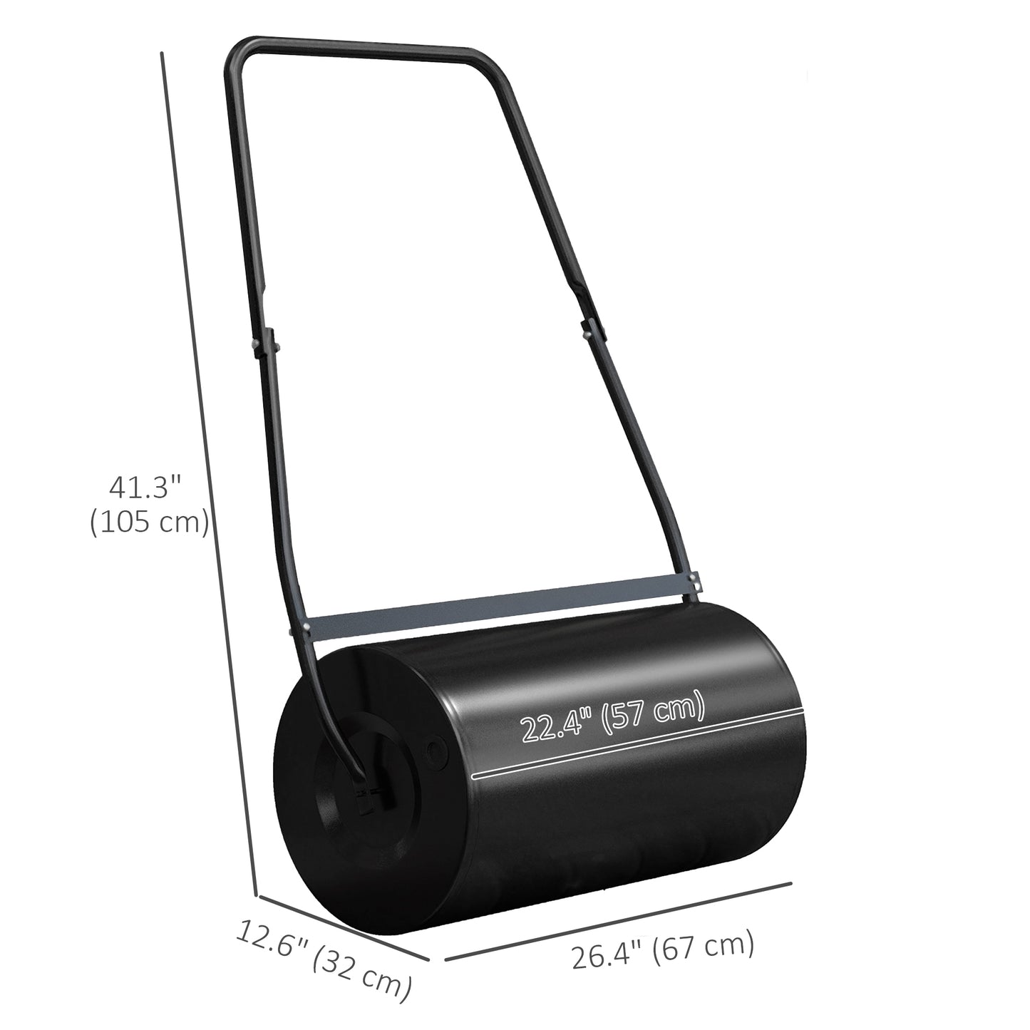 22" Push/Tow Behind Lawn Roller, Heavy Duty Sod Drum Roller Filled with 12 Gal Water/Sand, Grass Flattener for Yard, Patio, Park, Black