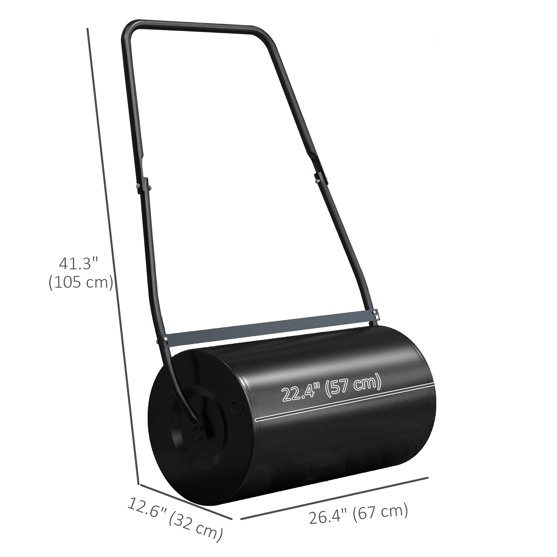 22" Push/Tow Behind Lawn Roller, Heavy Duty Sod Drum Roller Filled with 12 Gal Water/Sand, Grass Flattener for Yard, Patio, Park, Black
