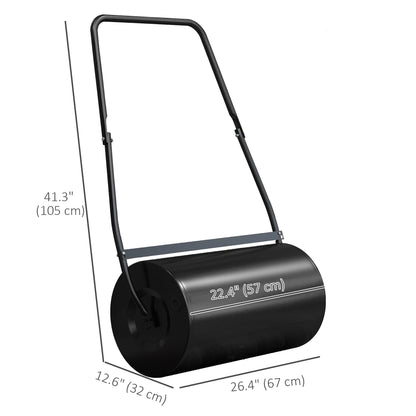 22" Push/Tow Behind Lawn Roller, Heavy Duty Sod Drum Roller Filled with 12 Gal Water/Sand, Grass Flattener for Yard, Patio, Park, Black