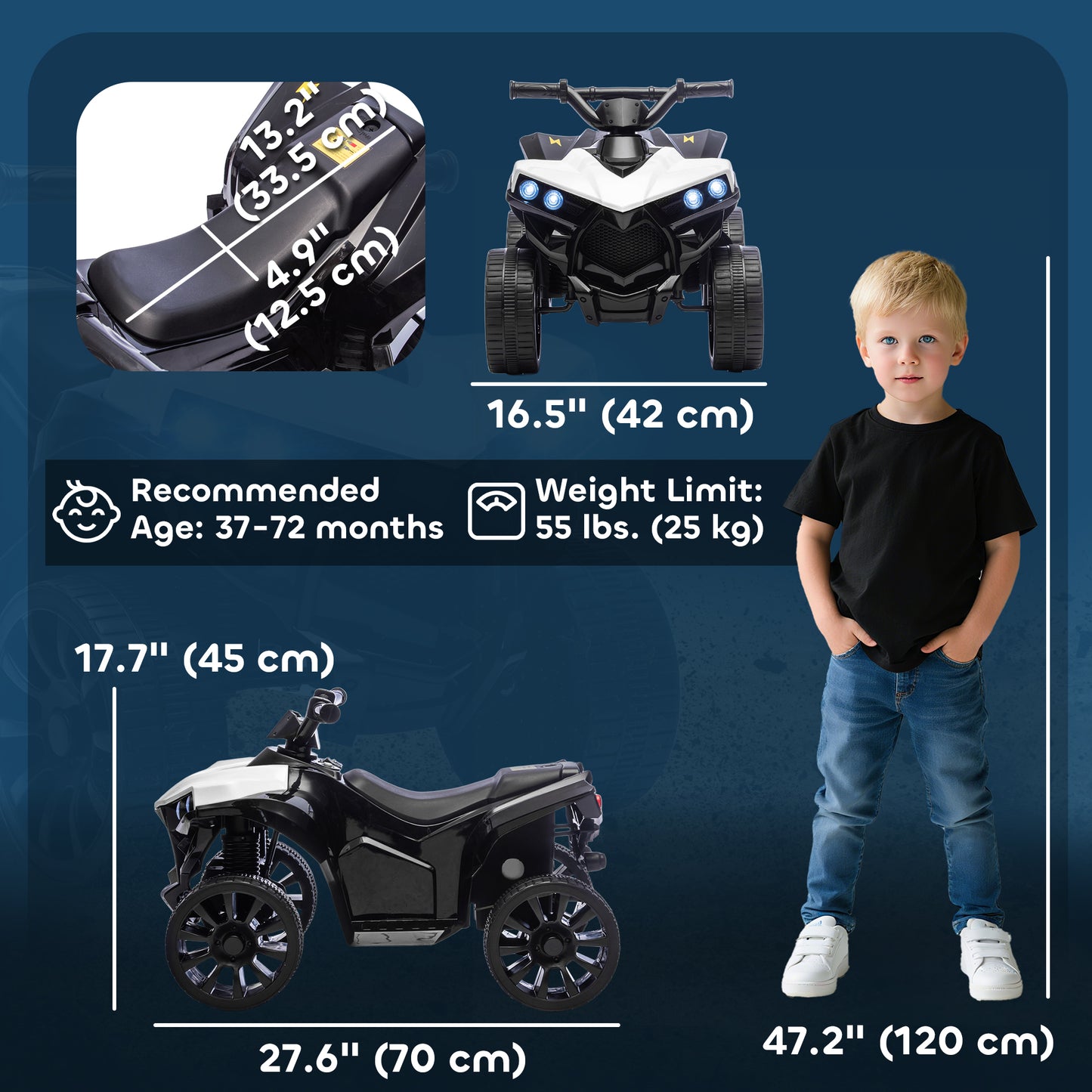 Qaba 6V Kids ATV, 4 Wheeler Electric Ride on Car with Music and LED Headlights, for Ages 37-72 Months Boys and Girls, White