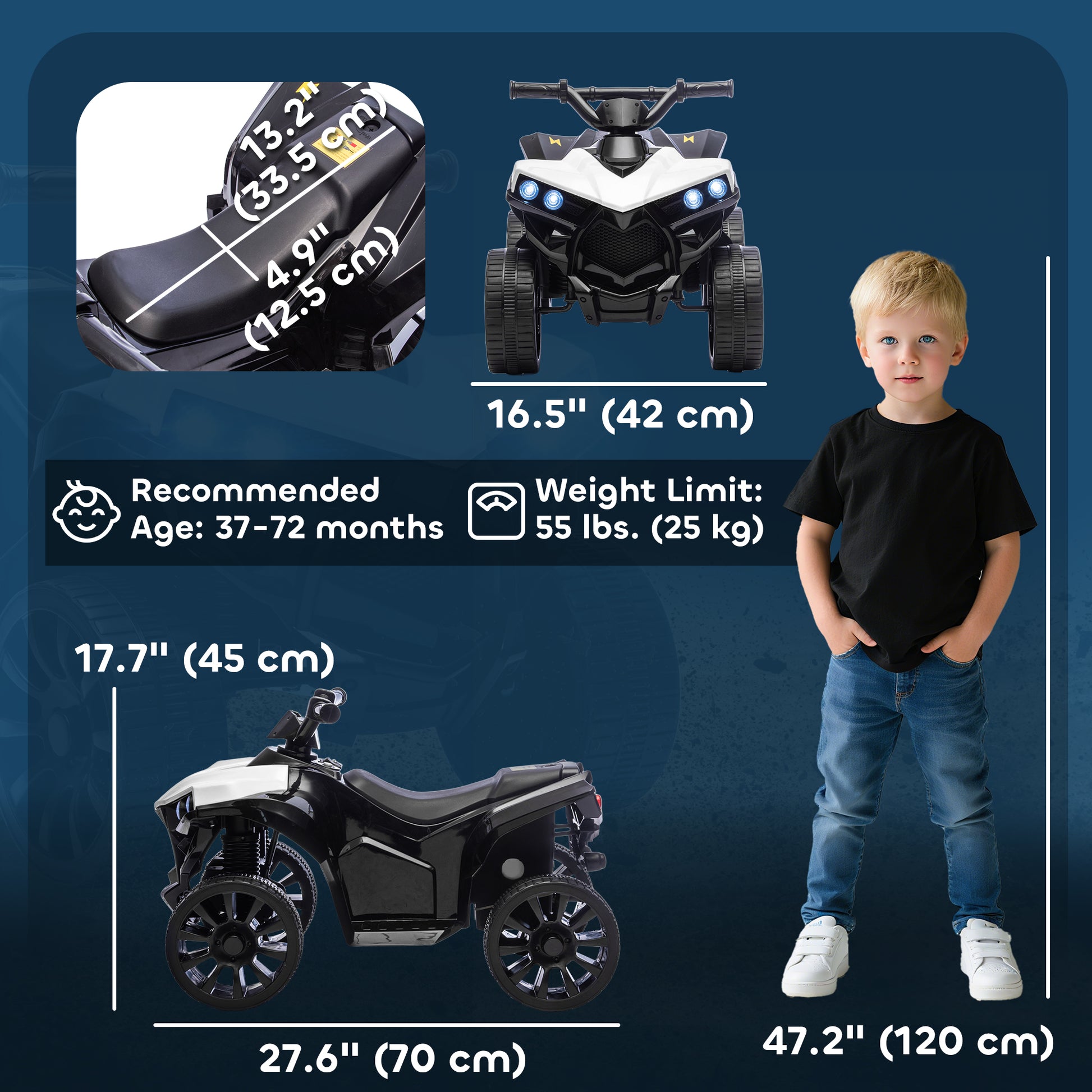 Qaba 6V Kids ATV, 4 Wheeler Electric Ride on Car with Music and LED Headlights, for Ages 37-72 Months Boys and Girls, White