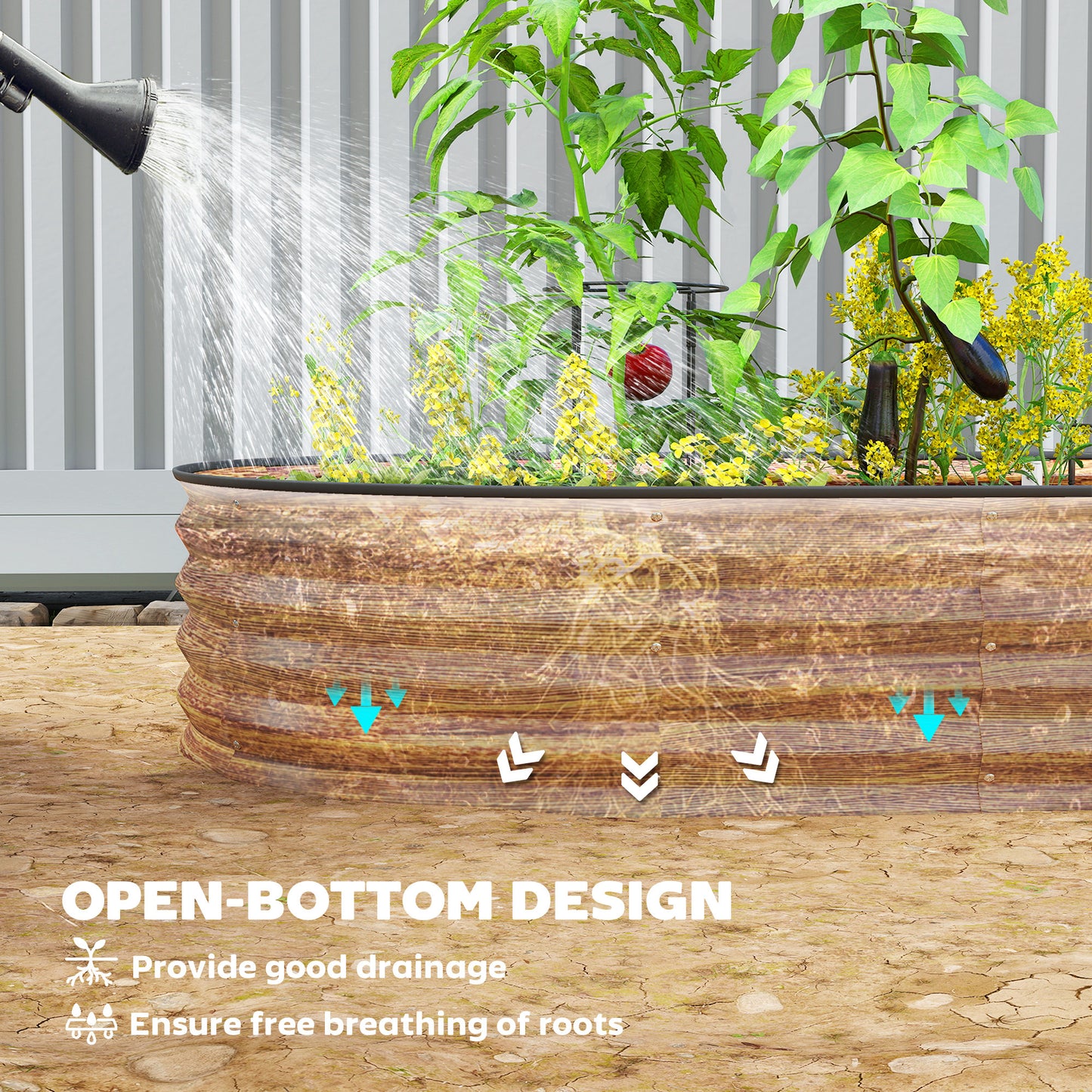 7' x 3' x 1' Large Outdoor Planter Box, Galvanized Raised Garden Bed with Metal Plant Stake, Brown
