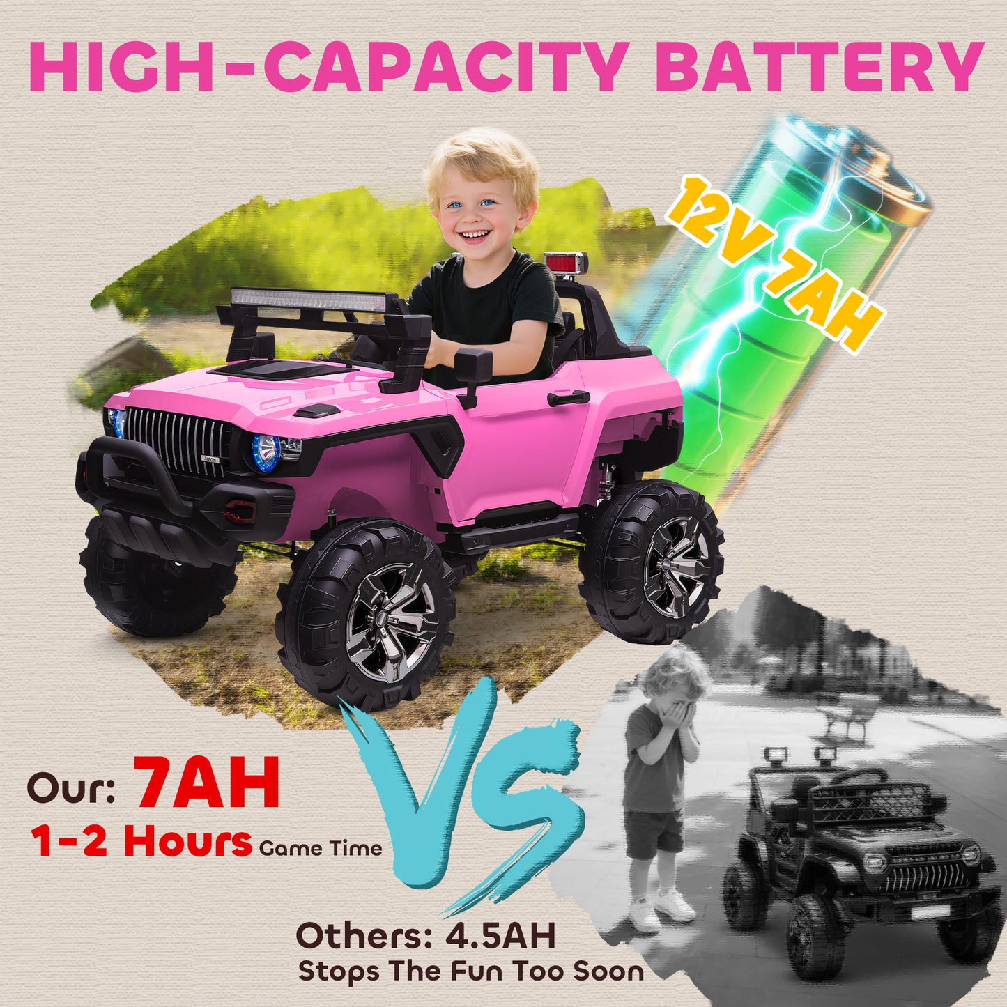 Aosom 2-Seater Kids Ride On Police Car, 12V 7AH Remote Control Police Truck Electric Car for Toddlers with LED Lights, Big Off-road Wheels, 4 Shock Absorbers, MP3, Storage, Pink