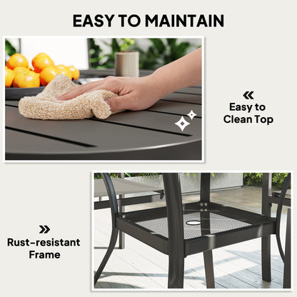 5 Piece Outdoor Dining Set with Round Table and 4 Stackable Chairs, for Backyard, Lawn, Deck, Balcony, Pool Side