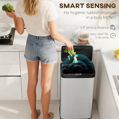 12 Gallon Sensor Can, Automatic Garbage Can with Soft-Close Lid, Fingerprint-Proof Stainless Steel, Silver