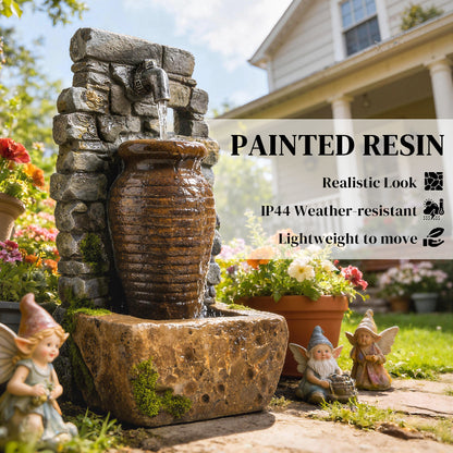 Outdoor Water Fountain Adjustable Water Flow Garden Fountain with LED Lights Rustic Urn Design