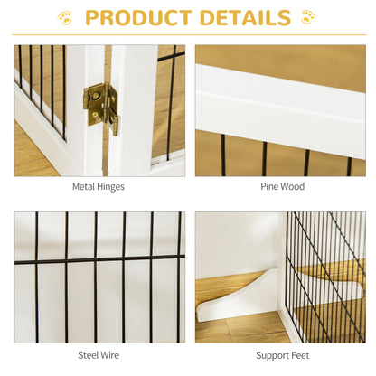 Wooden Freestanding Pet Gate w/ 2 Support Feet, White