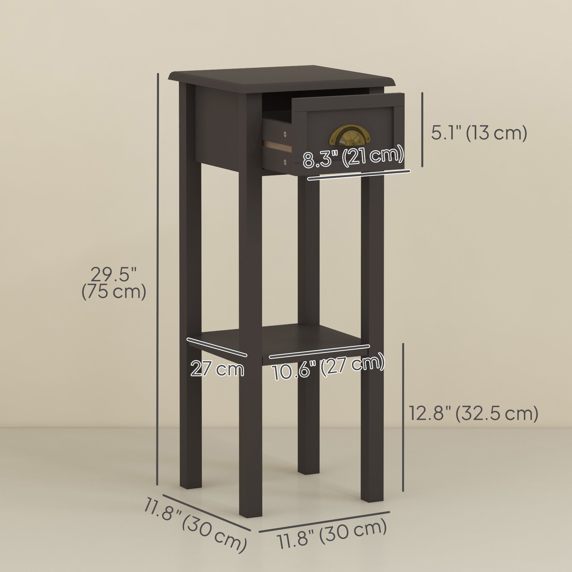 2-Tier Side Table with Drawer and Shelf, End Table for Living Room and Hallway, Coffee