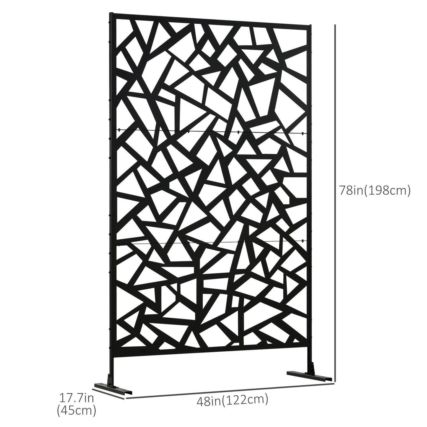 Garden Privacy Screen, Decorative Outdoor Divider, Metal Privacy Screen with Stand, Irregular Fence Style, Black
