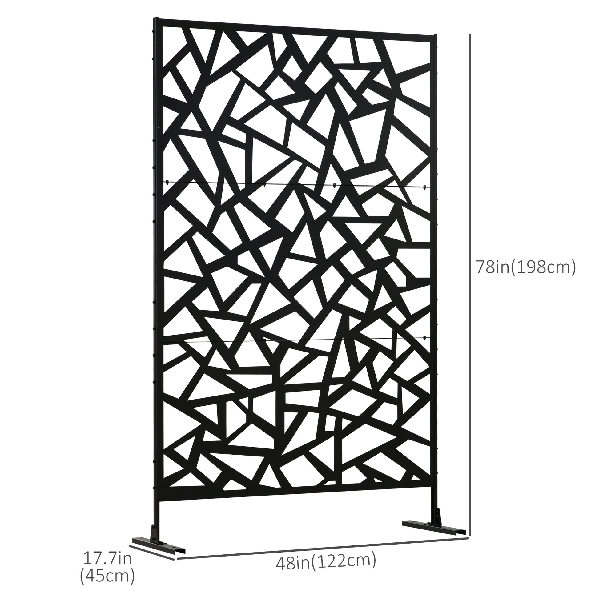 Garden Privacy Screen, Decorative Outdoor Divider, Metal Privacy Screen with Stand, Irregular Fence Style, Black