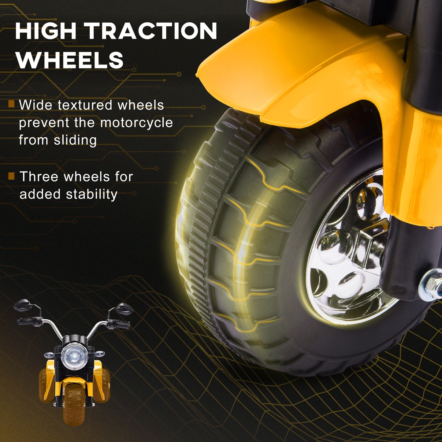 Aosom Kids Electric Motorcycle 6V Battery Powered Ride-On Dirt Bike 3-Wheels Motorbike Yellow