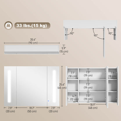 Medicine Cabinet with Mirror, Wall Mounted Bathroom Mirror Cabinet with Adjustable Shelf, USB Charge, High Gloss White