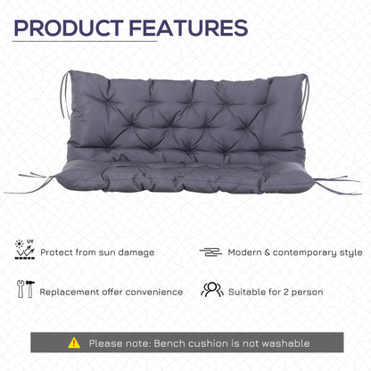 2 Seater Garden Bench Cushion, Soft Thick Outdoor Non-Slip 2 Seater Soft Pad With Backrest for Garden Patio, 52" x 43" x 4", Dark Grey