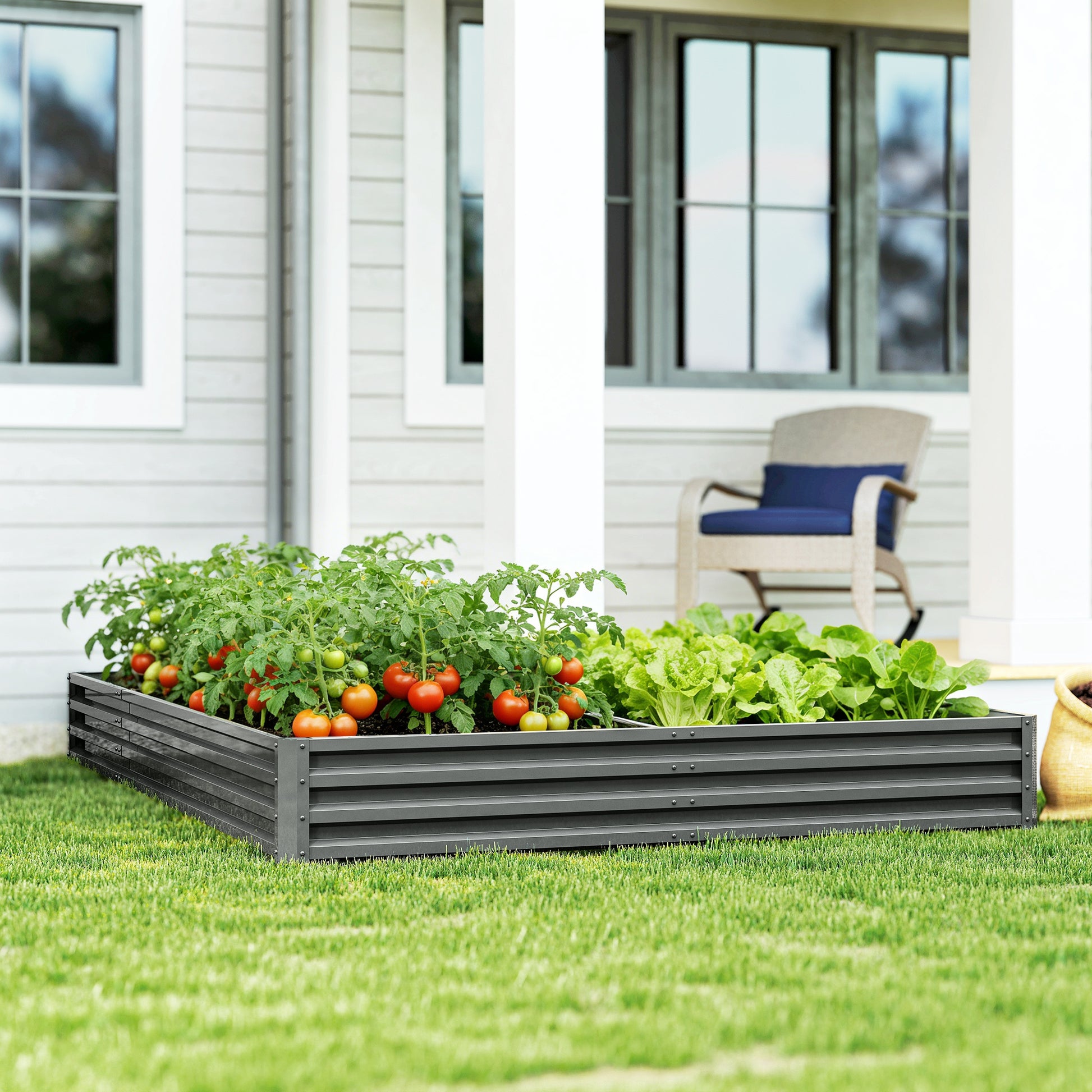 L-Shaped Raised Garden Bed, 82" x 109" x 12" Galvanized Steel Planter Box with Multi-reinforced Rods for Vegetables, Flowers and Herbs, Light Grey