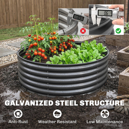 Galvanized Raised Flower Bed, 4 x 4 x 1.5 ft Outdoor Metal Raised Bed with Safety Edging and Gloves, Dark Grey