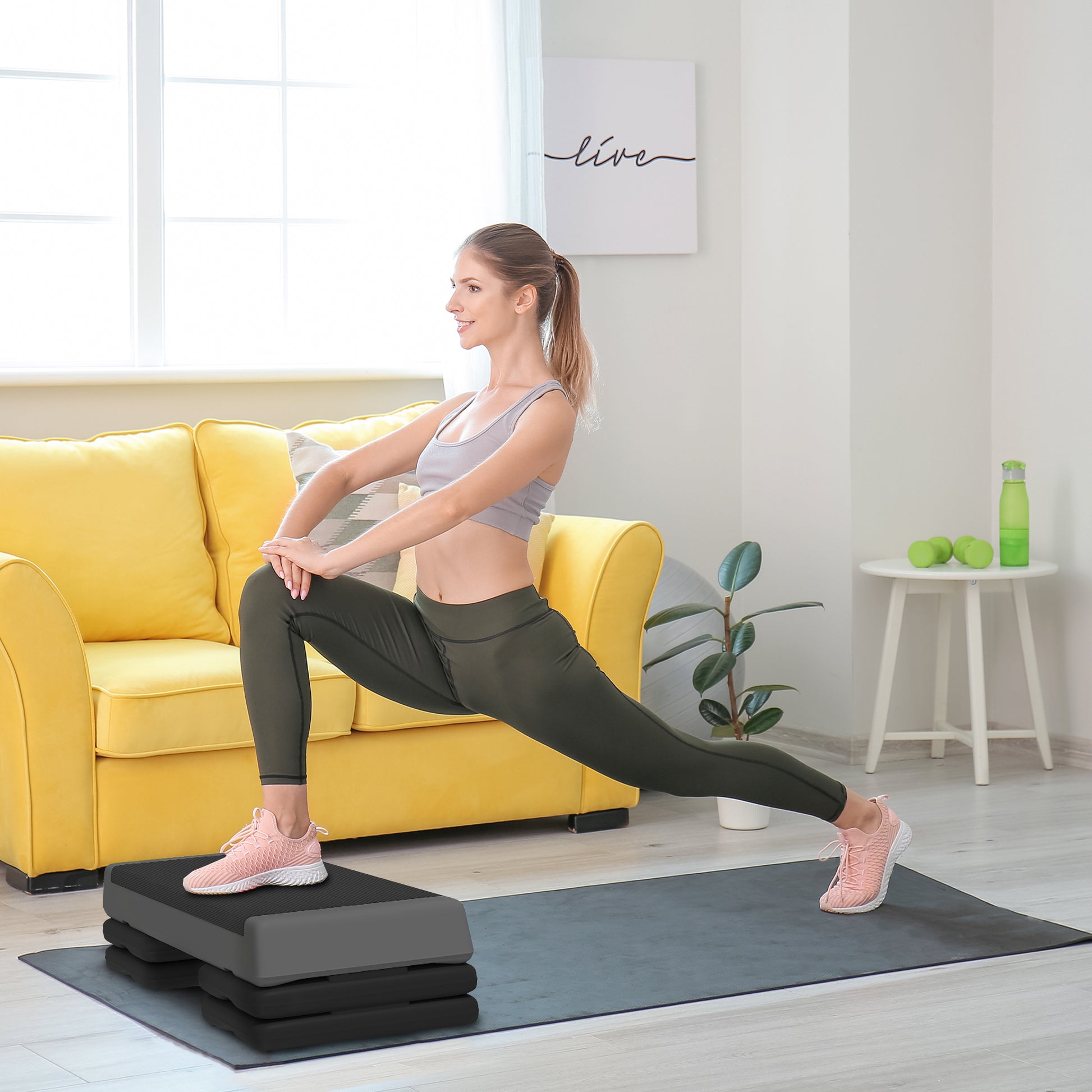 Soozier Adjustable Exercise Step Platform, 3-Level with Risers 4", 6", 8" Aerobic Stepper, 550lbs Weight Capacity, Grey