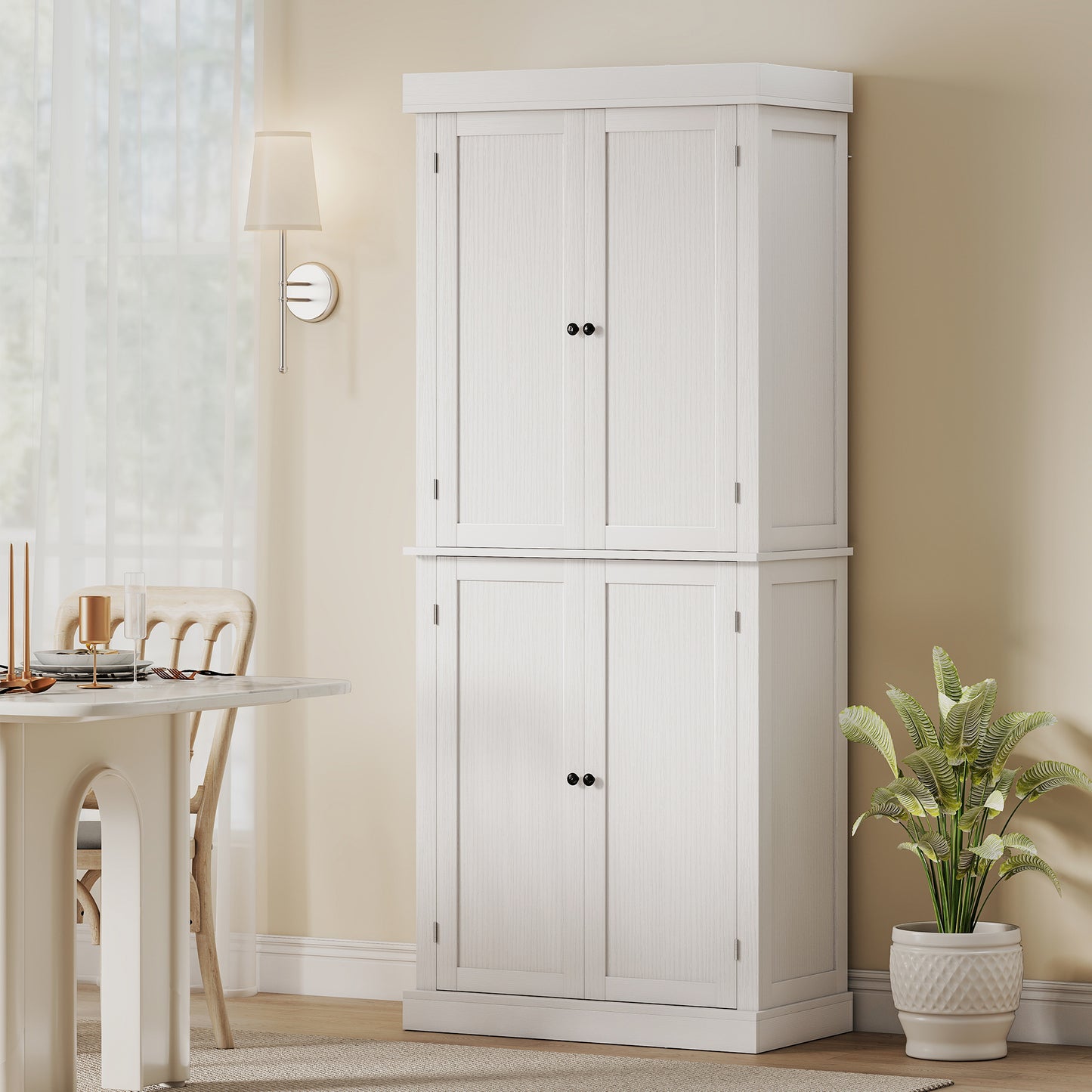72.5" Freestanding Kitchen Pantry Cabinet with 4 Doors, White