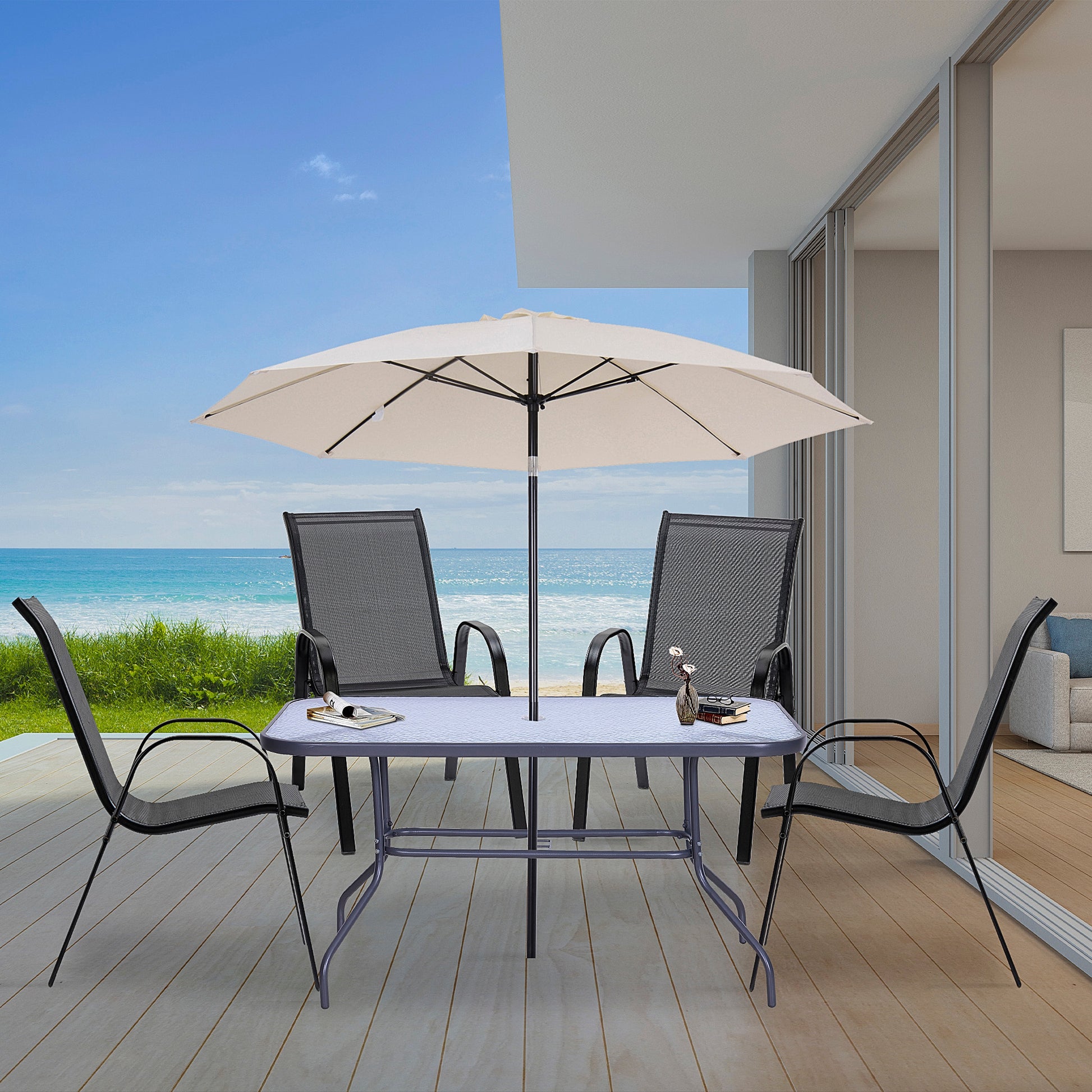 4-Piece Outdoor Dining Chair for Relaxing on Patio Balcony Garden, Comfortable Outdoor Furniture with Armrests, Black
