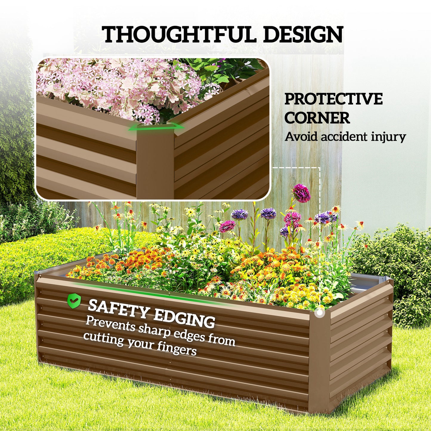 6' x 3' x 2' Raised Garden Bed, Galvanized Planter Box for Growing Flowers, Herbs and Vegetables, Brown
