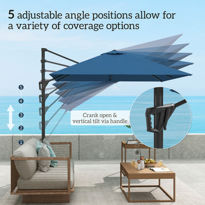 8'x8' Square Patio Hanging Offset Umbrella, Outdoor Cantilever Parasol w/ Cross Base, Navy Blue