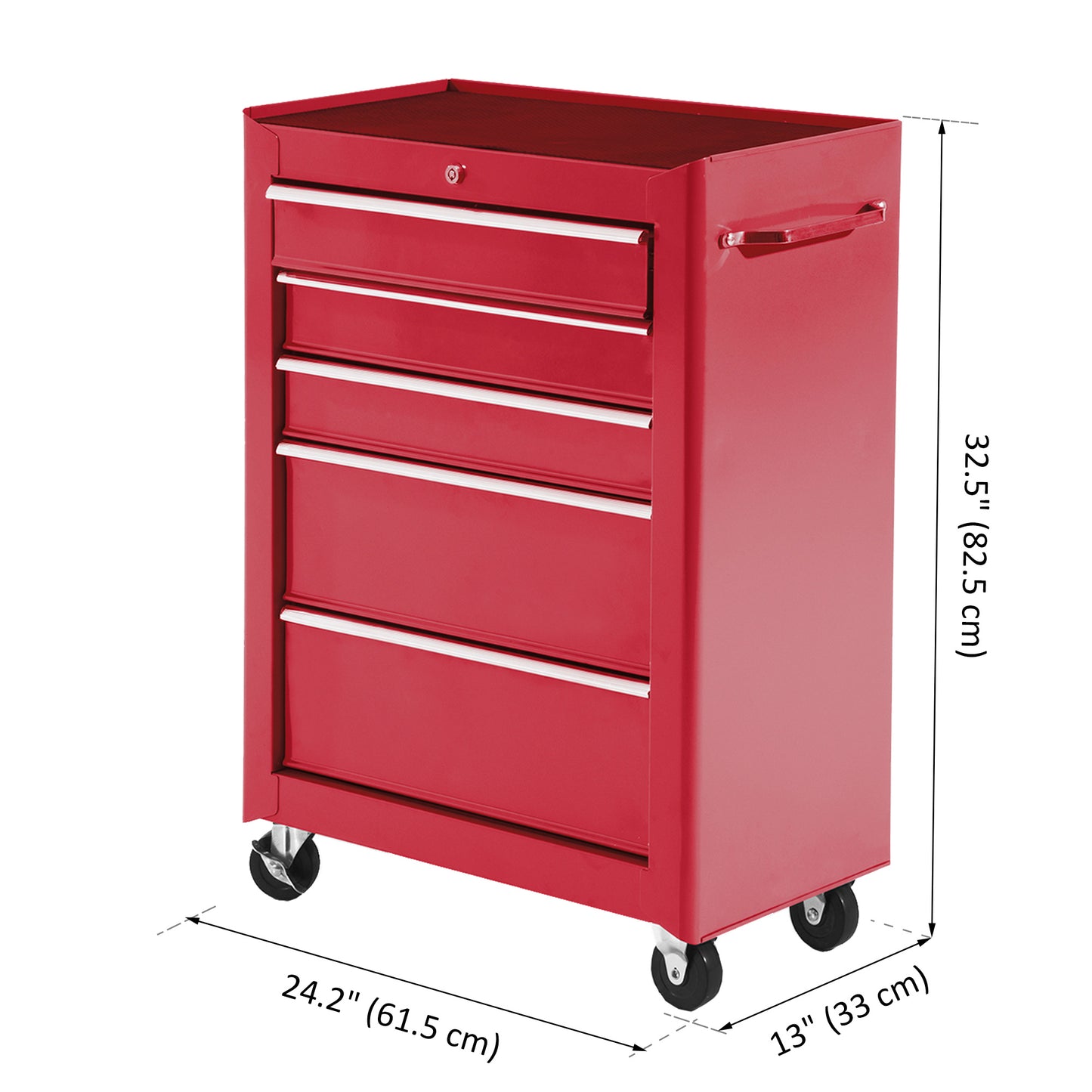 5-Drawer Rolling Tool Cabinet on Wheels, Lockable Tool Chest, Tool Organizer for Garage, Factory and Workshop, Red