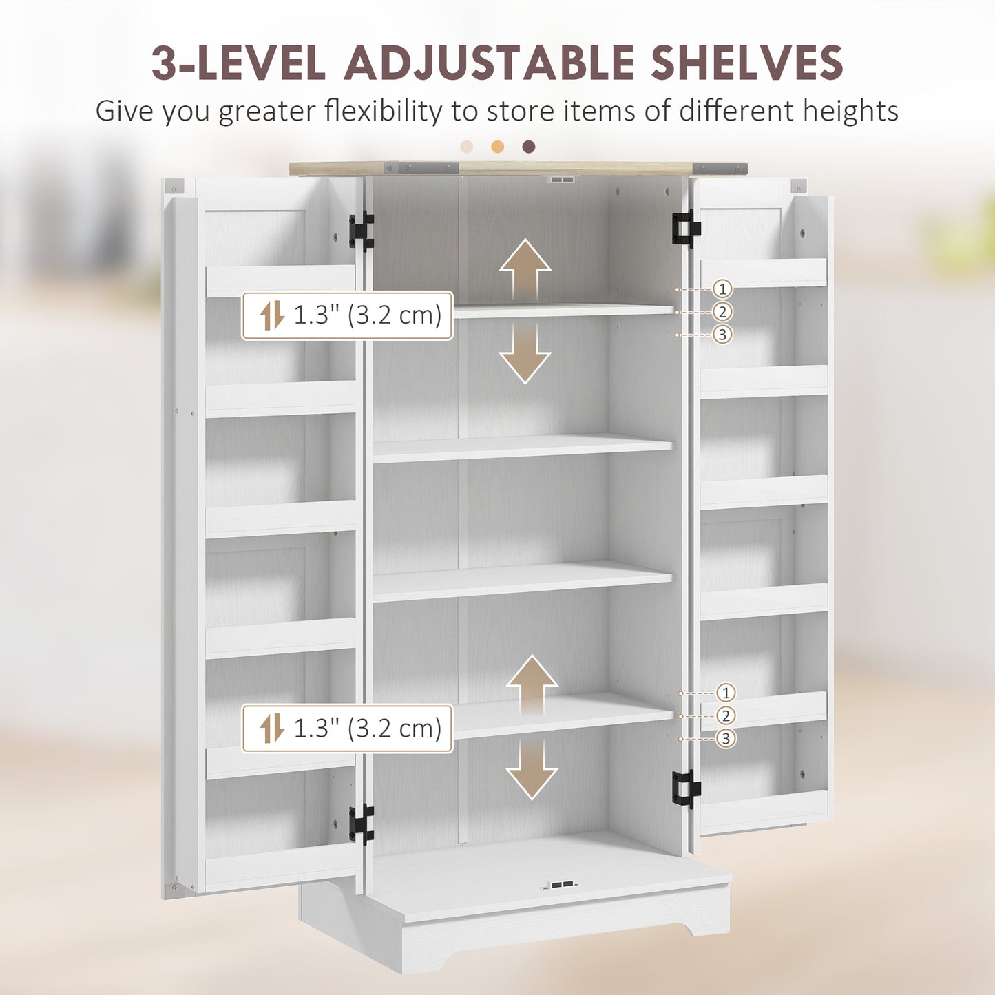 Farmhouse Kitchen Pantry Storage Cabinet, Kitchen Pantry Cabinet with Doors and Adjustable Shelves, Cream White