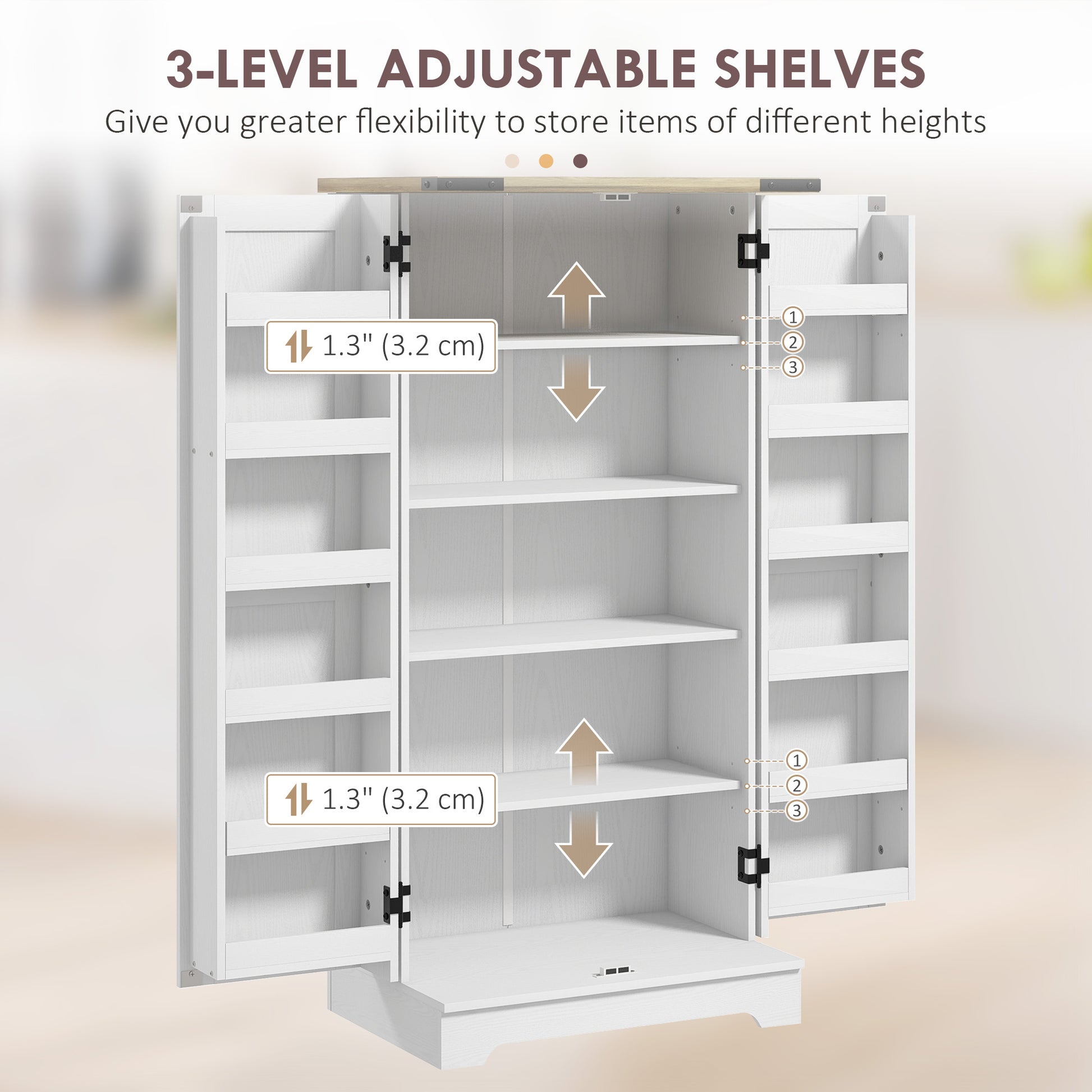 Farmhouse Kitchen Pantry Storage Cabinet, Kitchen Pantry Cabinet with Doors and Adjustable Shelves, Cream White