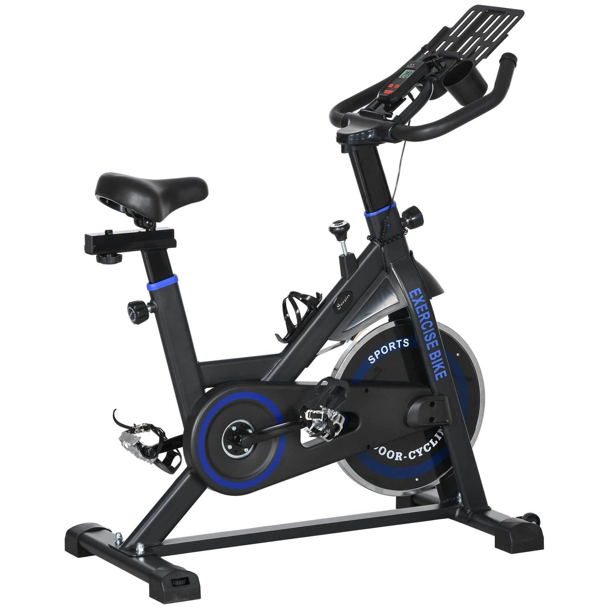 Soozier Adjustable Upright Stationary Exercise Bike w/ LCD Display, Indoor Cycling Bike for Home w/ Adjustable Resistance, Black