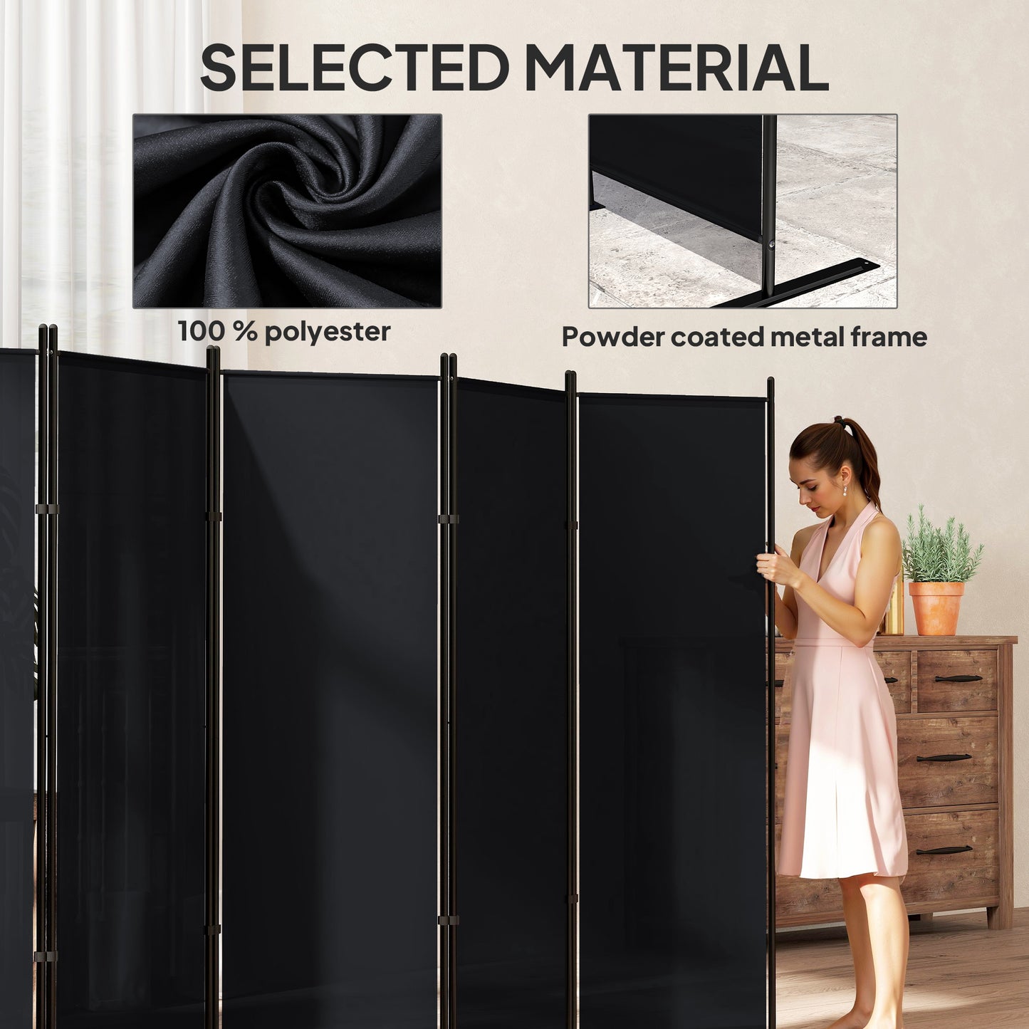 6 Panel Room Divider, 6 Ft Folding Privacy Screen, Portable Freestanding Partition Wall Divider, Black