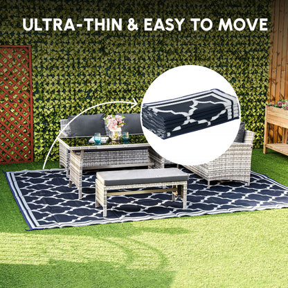 9'x12' Reversible Outdoor RV Rug, Patio Floor Mat, Plastic Straw Rug for Backyard, Deck, Beach, Camping, Dark Blue