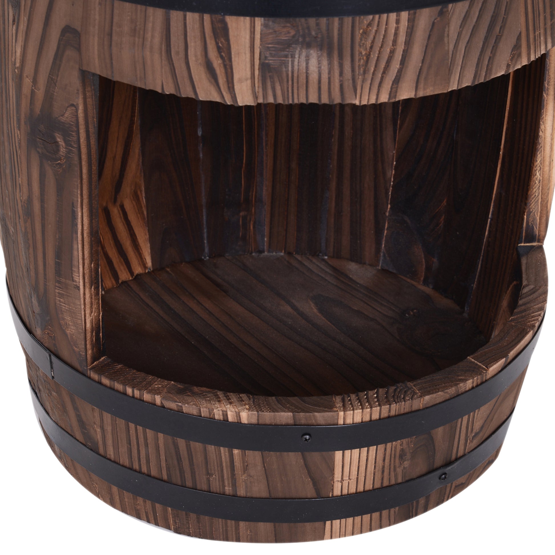 Wooden Outdoor Fountain, Electrical Barrel Waterfall with 3600r/min Speed Pump for Patio, Backyard, Carbonized