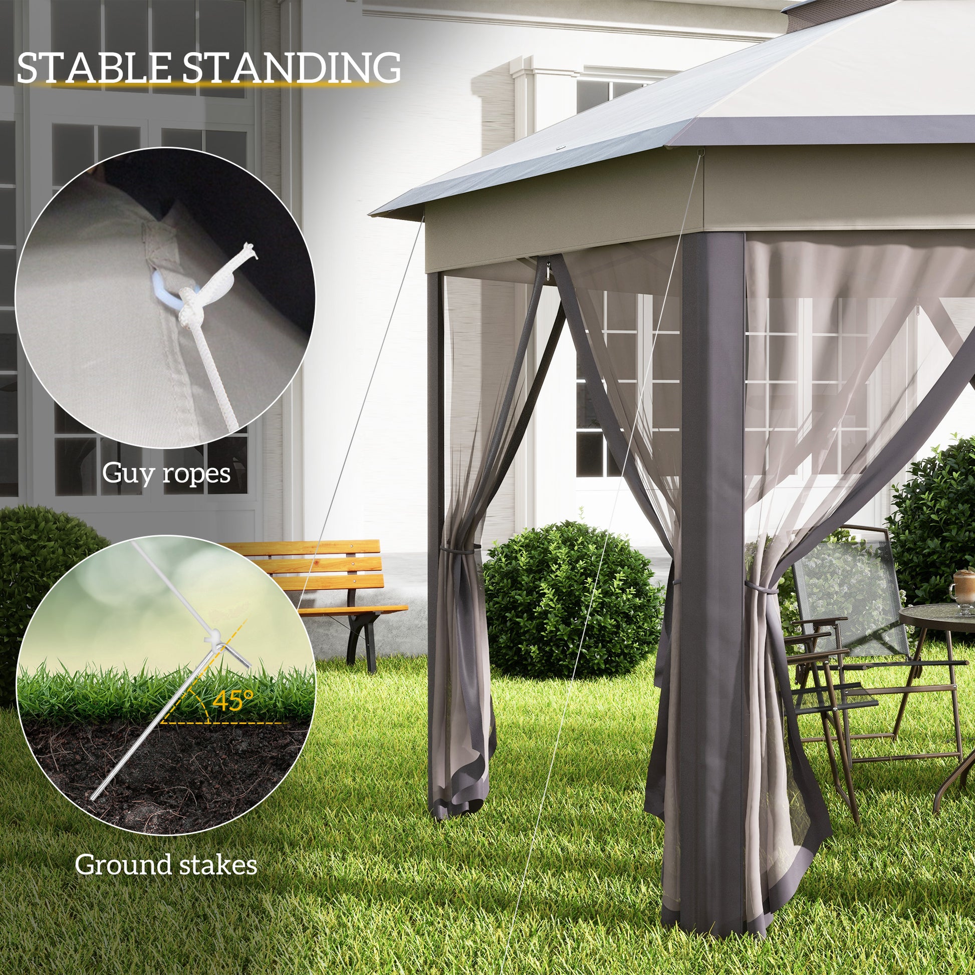 13' x 13' Pop Up Canopy Tent with Netting and Carry Bag, Instant Sun Shelter, Coffee and Beige