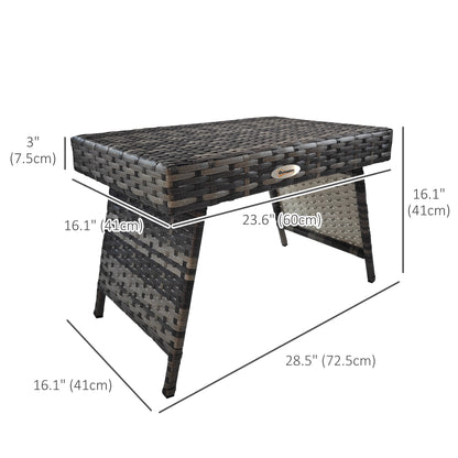Outdoor Rattan Foldable End Table, Metal Frame Patio Wicker Table, Coffee Table Side Table for Poolside, Lawn, Garden, Mixed Grey