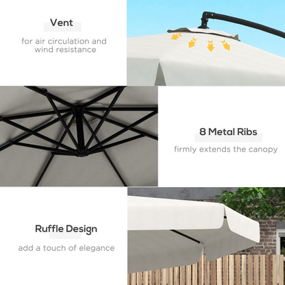 11 FT Cantilever Patio Umbrella Offset Parasol with Cross Base and 8 Ribs for Garden, Cream White