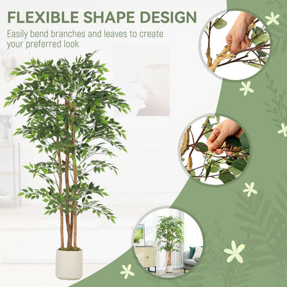 6FT Artificial Banyan Tree Set of 2, Fake Potted Tree with Solid Wood Trunk and Pot for Indoor