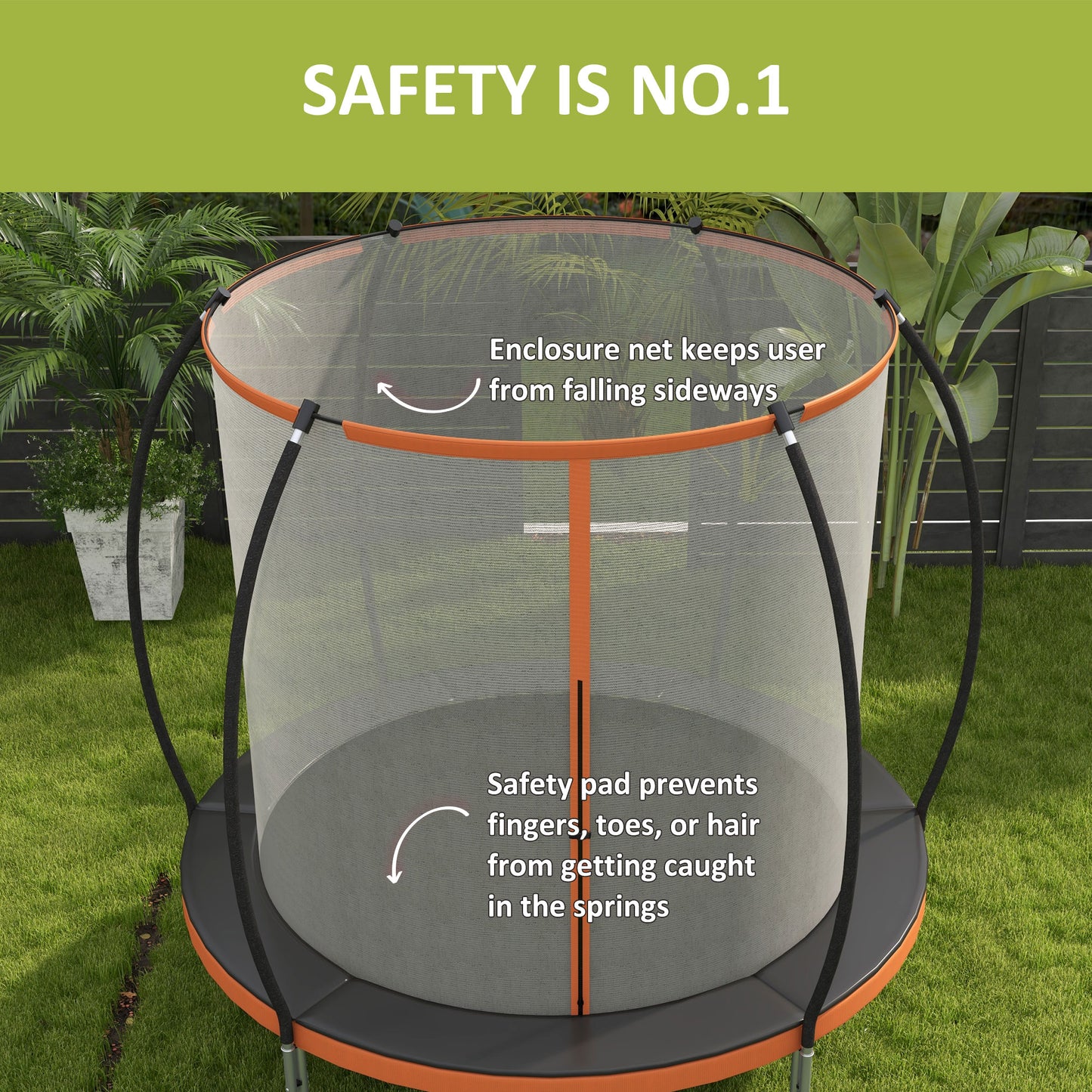 Soozier 10ft Outdoor Trampoline with Enclosure Net and Ladder, Backyard Fitness Trampoline for Teens and Adults