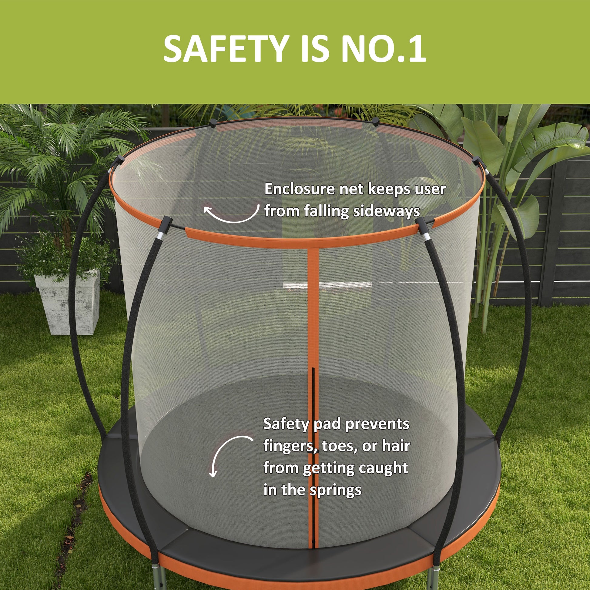 Soozier 10ft Outdoor Trampoline with Enclosure Net and Ladder, Backyard Fitness Trampoline for Teens and Adults