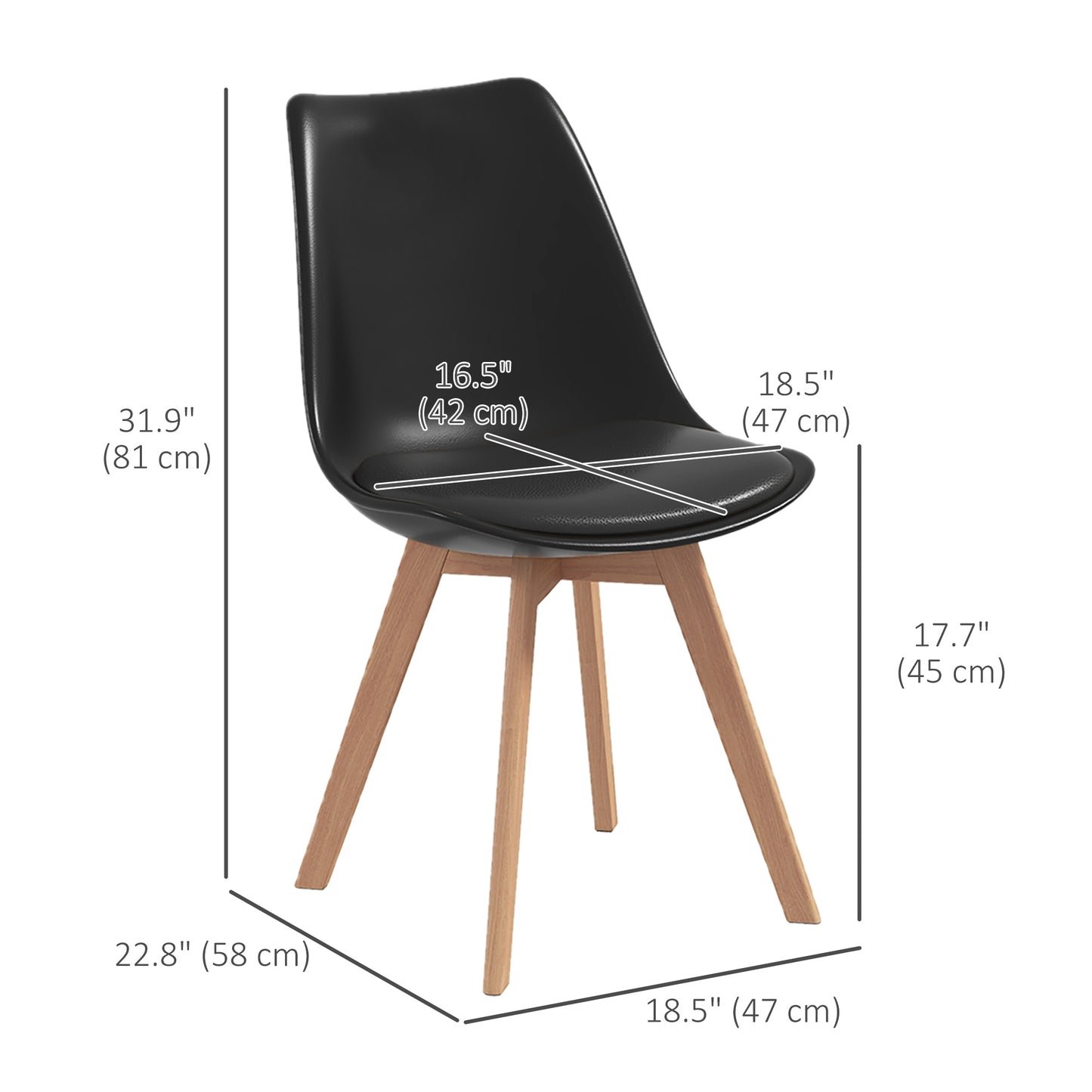 Modern Dining Table Chairs Set of 4, Rubber Wood Kitchen Table Chairs with PU Leather Cushion for Living Room, Bedroom